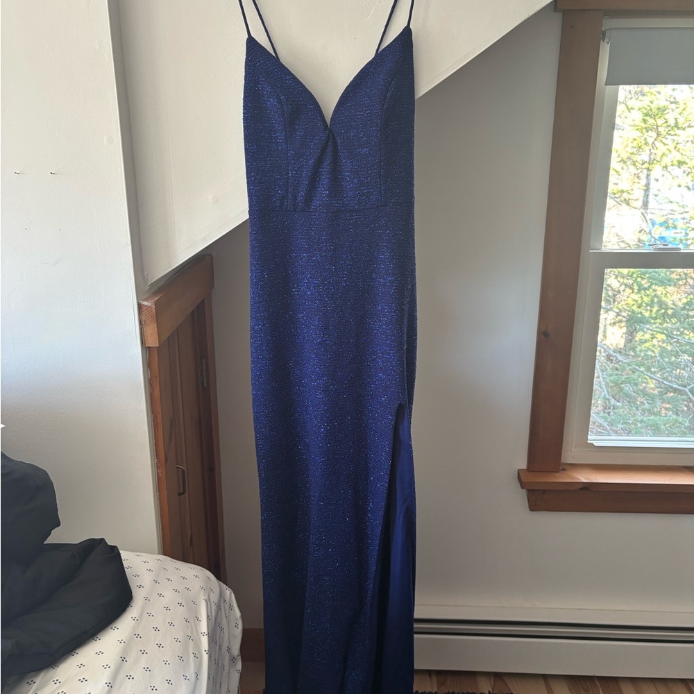 City Triangles Deep Blue Glitter Maxi Dress Size 15